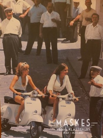 Poster vespa Primavera wit, 2 girl  