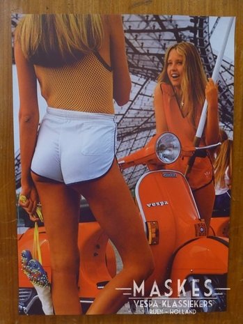 Poster vespa P serie Oranje  2 girl   